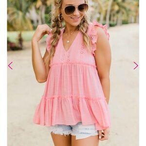 Pink Lily Pink Ruffle Sleeve Women's Top Size Medium